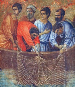 Duccio "Appearance of Christ to the Apostles" (1311) fragment